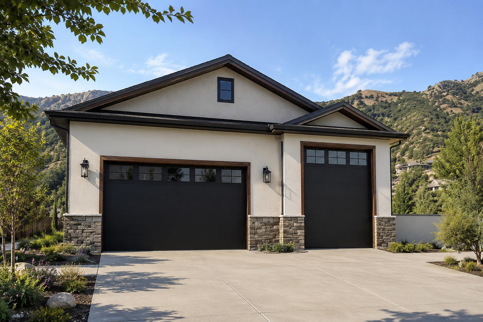Contemporary black steel garage door installation on a Browns Valley Napa home